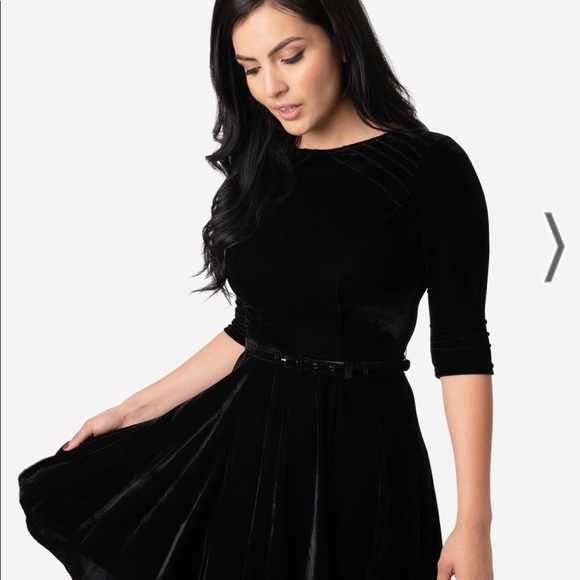 Black Velvet Unique Vintage Dress - Picture 2 of 6